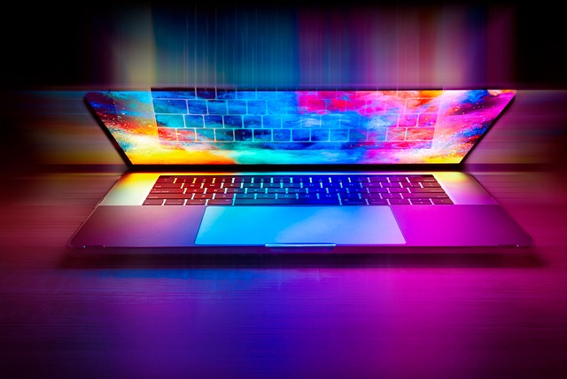 people using conversational AI assistant on laptop and phone in modern technology workspace